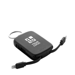 Power bank portachiavi ecologico con cavi integrati 2000 mAh color nero vista area di stampa
