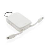 Power bank portachiavi ecologico con cavi integrati 2000 mAh color bianco seconda vista