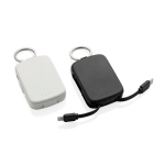 Power bank portachiavi ecologico con cavi integrati 2000 mAh color bianco vista generale