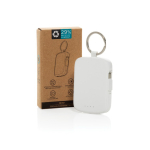 Power bank portachiavi ecologico con cavi integrati 2000 mAh color bianco vista con scatola