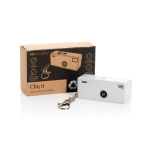 Fotocamera istantanea stile portachiavi con schermo a colori e USB-C 720P color bianco vista con scatola