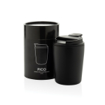 Tazza termica in plastica per caffè con coperchio antigoccia 220 ml color nero vista con scatola