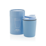 Tazza termica in plastica per caffè con coperchio antigoccia 220 ml color azzurro vista con scatola