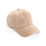 Cappellino a 6 pannelli effetto lavato in cotone riciclato 270 g/m² color beige vista con logo