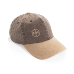 Cappellino bicolore in cotone a 6 pannelli con chiusura regolabile 270 g/m² color marrone vista con logo
