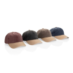 Cappellino bicolore in cotone a 6 pannelli con chiusura regolabile 270 g/m² color marrone vista generale
