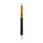 Penna ergonomica a tre lati soft touch con inchiostro blu color nero vista con logo