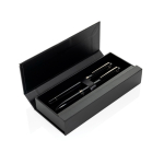 Set da scrittura in metallo Swiss Peak con penna a sfera e roller, inchiostro blu color nero vista con scatola