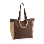 Borsa shopper-weekender in tela riciclata, capacità 18 L, 400 g/m² color marrone