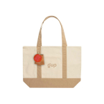 Borsa tote in cotone riciclato con design messaggio 20 L 350 g/m² color bianco sporco vista con logo