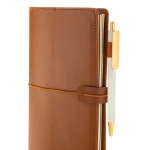 Taccuino A5 ricaricabile in PU con tasche e chiusura elastica, fogli a righe color marrone settima vista