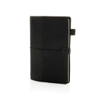 Taccuino A5 ricaricabile in PU con tasche e chiusura elastica, fogli a righe color nero