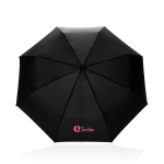 Ombrello pieghevole automatico 21'' manico in pelle sintetica opaca Ø108 color nero vista con logo