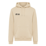 Felpa unisex con cappuccio e interno in pile spazzolato 340 g/m2 Iqoniq Joshua color camel vista area di stampa
