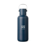 Borraccia termica a doppia parete con cannuccia e tappo antigoccia 600ml color blu mare vista con logo