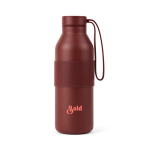 Bottiglia a doppia parete in acciaio inox riciclato 500 ml color bordò vista con logo