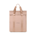 Zaino minimalista con scomparto per laptop, capacità 16 L e 16” color avorio vista con logo