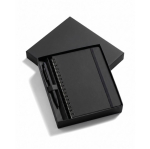 Set con penna in alluminio a inchiostro blu e taccuino A5 in PU a righe color nero prima vista