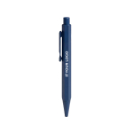 Penna a sfera in alluminio con meccanismo a pulsante e inchiostro blu color blu mare vista area di stampa