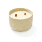 Candela profumata in ciotola di ceramica con doppio stoppino in legno 320g color beige quarta vista