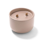 Candela profumata in ciotola di ceramica con doppio stoppino in legno 320g color rosa chiaro sesta vista