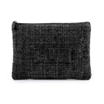 Beauty case piatto in poliestere con finitura bouclé e chiusura a zip 270 g/m² color nero prima vista