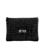 Beauty case piatto in poliestere con finitura bouclé e chiusura a zip 270 g/m² color nero vista area di stampa