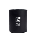 Candela profumata in ceramica opaca con stoppino in legno 140g color nero vista area di stampa