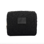 Beauty case in poliestere con finitura sherpa e chiusura zip 360 g/m² color nero prima vista