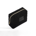 Beauty case in poliestere con finitura sherpa e chiusura zip 360 g/m² color nero quarta vista