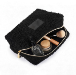 Beauty case in poliestere con finitura sherpa e chiusura zip 360 g/m² color nero quinta vista