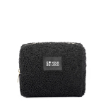 Beauty case in poliestere con finitura sherpa e chiusura zip 360 g/m² color nero vista area di stampa