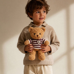 Orsetto di peluche in poliestere con maglione in maglia personalizzabile color naturale vista dettaglio 5