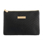 Necessaire in tessuto testurizzato con chiusura a zip e base stretta color nero prima vista
