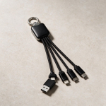 Cavo multi-ricarica 4 in 1 con connessioni multiple e moschettone 10W color nero terza vista