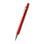 Penna in alluminio riciclato con finitura opaca e inchiostro blu color rosso prima vista d'uso