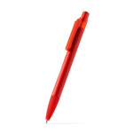Penna a sfera in alluminio con dettagli traslucidi e inchiostro blu color rosso prima vista d'uso