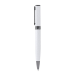 Penna a sfera girevole in alluminio riciclato con refill jumbo a inchiostro blu color bianco seconda vista