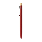 Penna in alluminio con pulsante in bambù, clip in metallo e inchiostro blu color rosso seconda vista