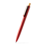 Penna in alluminio con pulsante in bambù, clip in metallo e inchiostro blu color rosso prima vista d'uso