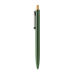 Penna in alluminio con pulsante in bambù, clip in metallo e inchiostro blu color verde seconda vista