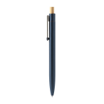 Penna in alluminio con pulsante in bambù, clip in metallo e inchiostro blu color blu reale seconda vista