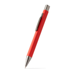 Penna a scatto in alluminio riciclato con finitura gommata e inchiostro blu color rosso prima vista d'uso