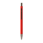 Penna a scatto in alluminio riciclato con finitura gommata e inchiostro blu color rosso quarta vista