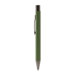 Penna a scatto in alluminio riciclato con finitura gommata e inchiostro blu color verde scuro seconda vista