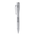 Penna in plastica con torcia LED, meccanismo a pulsante e inchiostro blu color bianco seconda vista