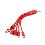 Cavo di ricarica multiporta 7 in 1 in alluminio riciclato color rosso prima vista d'uso