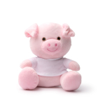 Peluche a forma di animale seduto con maglietta bianca personalizzabile color rosa seconda vista
