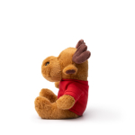 Peluche di renna seduta in morbido poliestere con maglietta liscia color rosso vista dettaglio 1