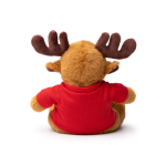 Peluche di renna seduta in morbido poliestere con maglietta liscia color rosso vista dettaglio 3